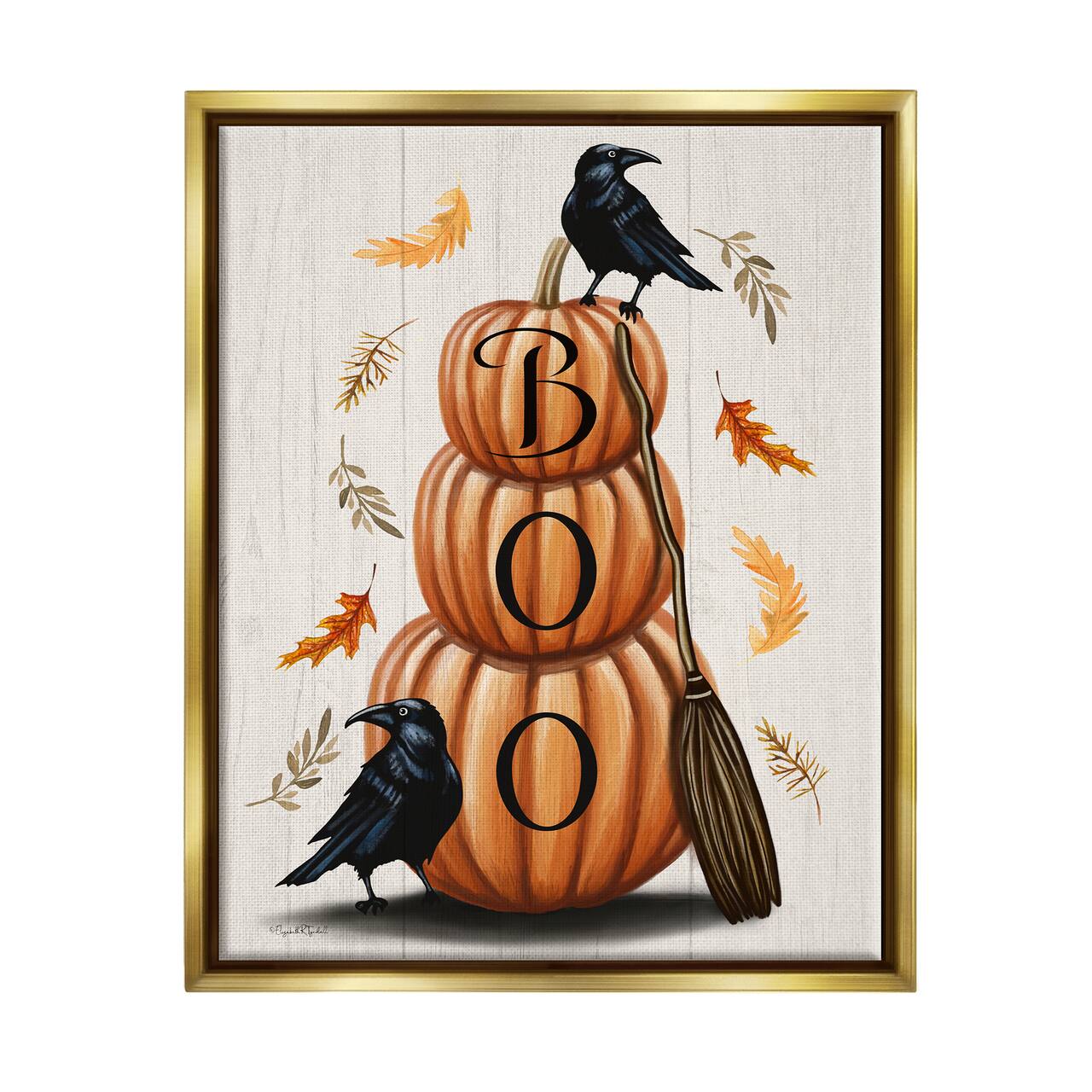 Stupell Industries Boo Ravens Pumpkin Stack Framed Floater Canvas Wall Art